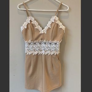 Nude W/ White Lace Romper